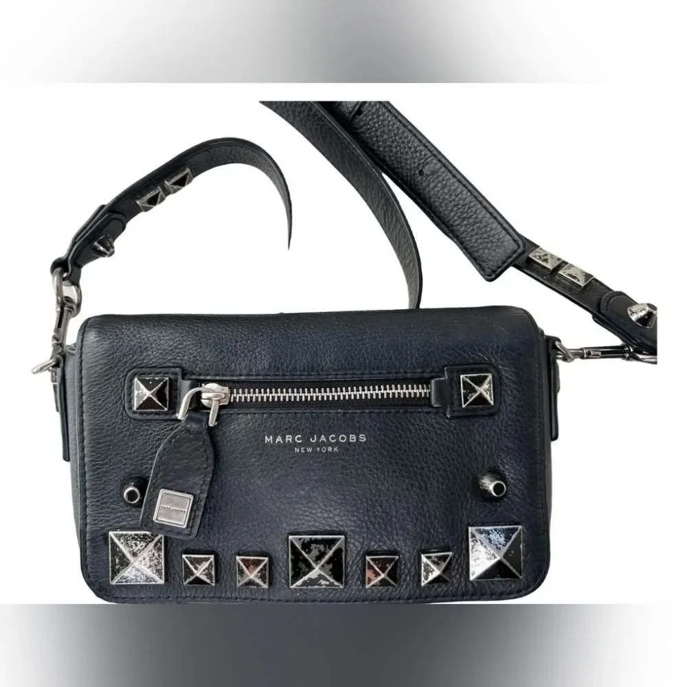 Marc Jacobs Designer Recruit Chipped Black Studded Crossbody Bag Purse